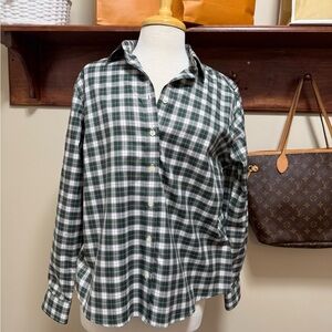 Lands' End Green and White Plaid Women's Oxford. NWOT